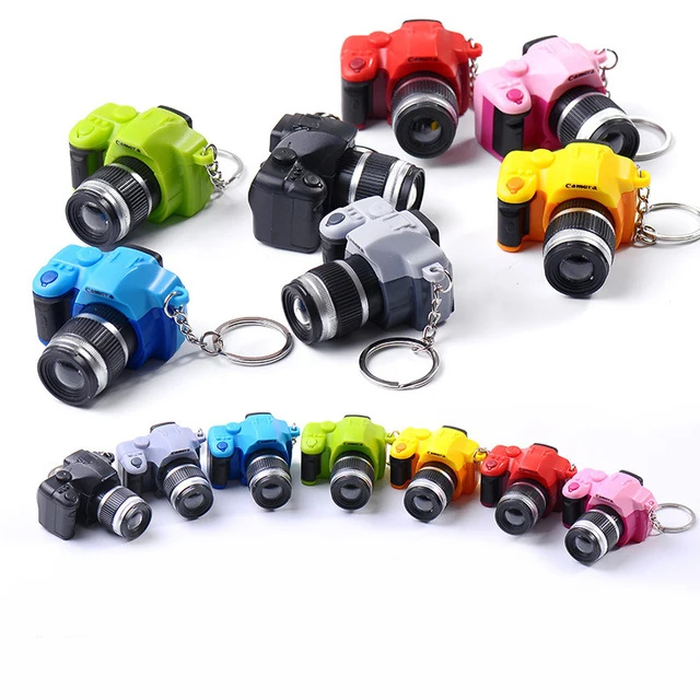 New LED Luminous Sound Glowing Pendant Keychain Bag Accessories Plastic Toy Camera Car Key Chains Kids Digital SLR Camera Toy 3