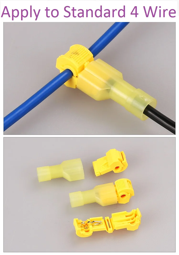 

10pcs/lot L11 Yellow T Type Quick Splice Crimp Terminal Wire Convenient Connector For Standard 4 Wire Line Free Shipping
