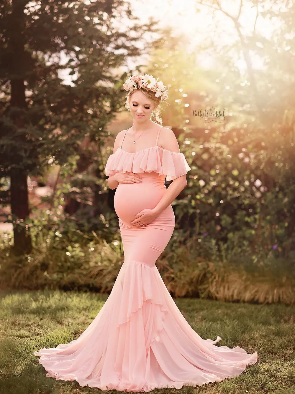 2019 Mermaid Maternity Dresses For Photo Shoot Chiffon Women Pregnancy Dress Photography Props Sexy Off Shoulder Maternity Gown (9)