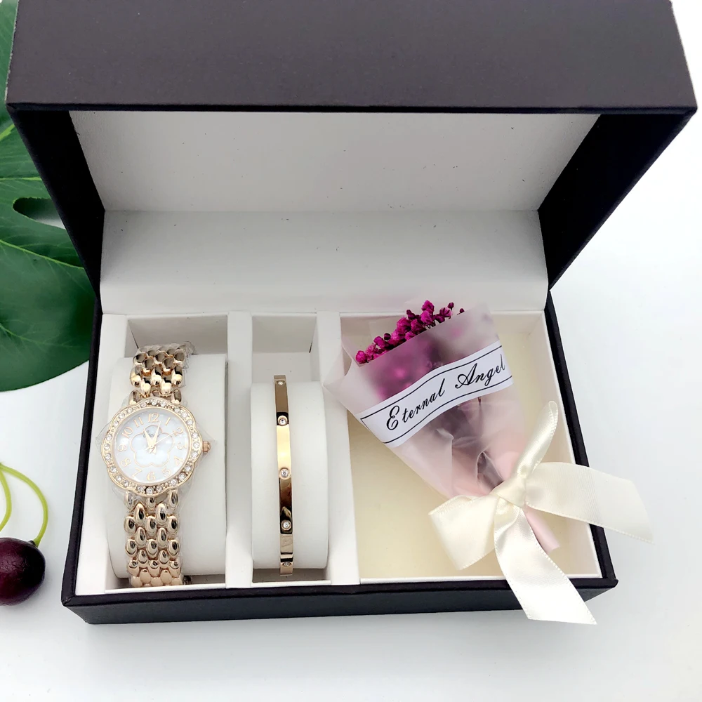 

Fashion Women Watches Set Luxury Diamond watch Bracelet Set Ladies Quartz Watch Steel bracelet Gift Bouquet For Women gifts