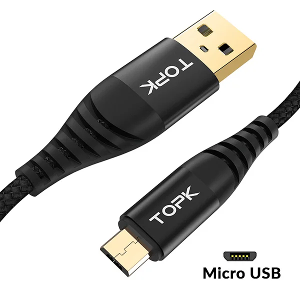 TOPK Micro USB кабель с нейлоновой оплеткой для синхронизации данных, зарядный кабель для телефона samsung Galaxy S7 Edge, Xiaomi Redmi, зарядное устройство для мобильного телефона - Цвет: Black