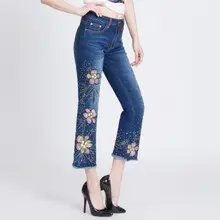 Летние новые женские джинсы-клеш с блестками и вышивкой, повседневные женские джинсовые брюки с вышивкой бисером и кисточками
