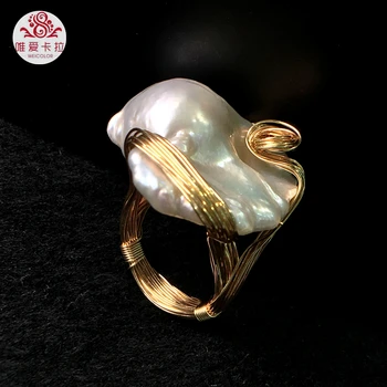 

WEICOLOR DIY ! Popular Hand-made Baroque Freshwater Pearl Ring With Gold Mixed ,Contact for Size.