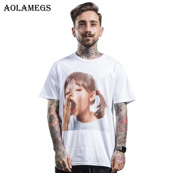 

Aolamegs T Shirt Men Yawn Girl Printed Men's Tee Shirts Short Sleeve O-neck T Shirt Cotton High Street Tees Summer Streetwear