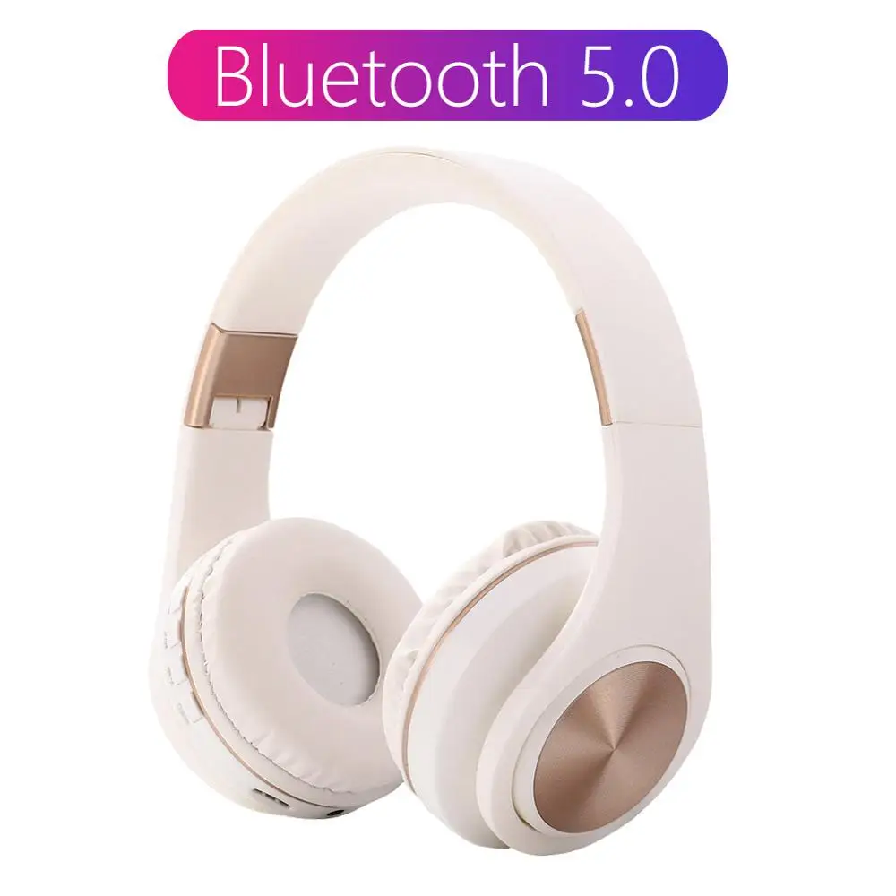 Tourya A1 Bluetooth 5.0 Wireless Headphone With HD MIC Headset Support Tf card Earphone Adjustable Foldable Headphone For phone - Цвет: White