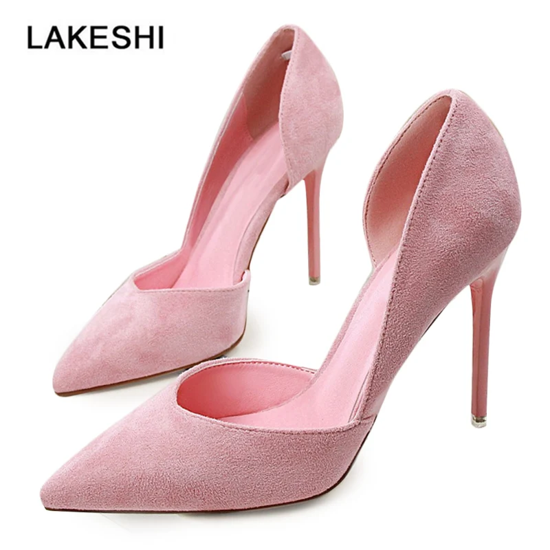 

LAKESHI Women Pumps Simple High Heels Shoes Women Fashion Women Heels Flock Female Shoes Pumps