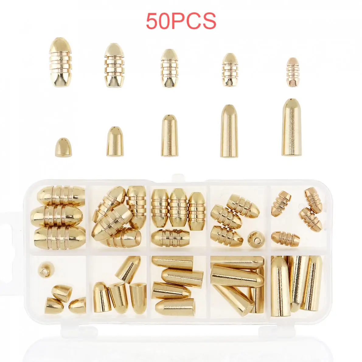 

50pcs Bullet Shape Copper Fishing Sinkers 1.8g 3.5g 5g 7g 10g Fishing Lure Bait Additional Weight Lead Sinkers