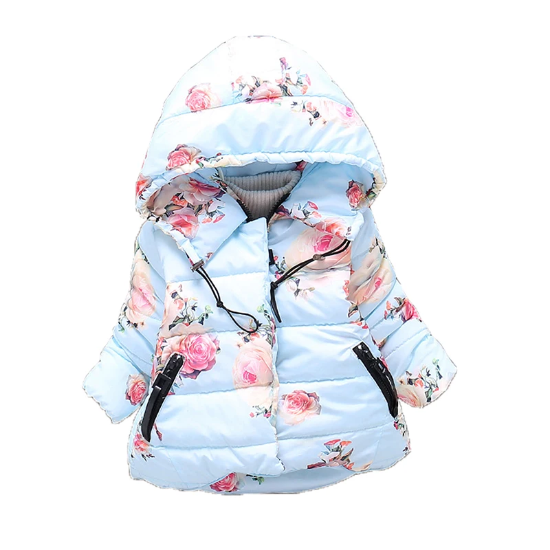 Winter Baby Girls Jackets Kids Warm Floral Print Jacket For Infant