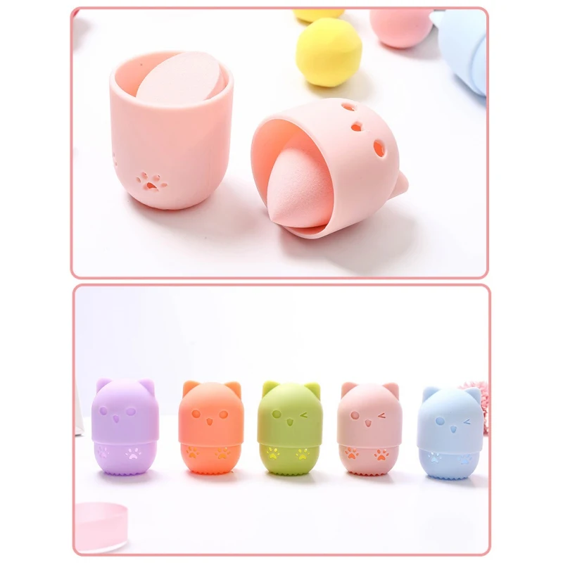 

Pink Cat Sponge Holder For Washing Cosmetic Holder Soft Silicone Powder Puff Drying Holder Stand Sponges Case