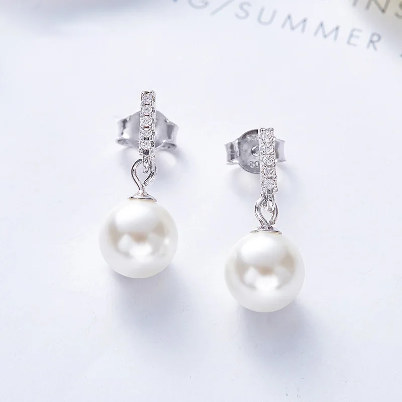 

925 Sterling Elegant Drop Earrings Silver for Women Freshwater Pearls Simple Charming Fine Jewelry Retro Style Party for Ladies