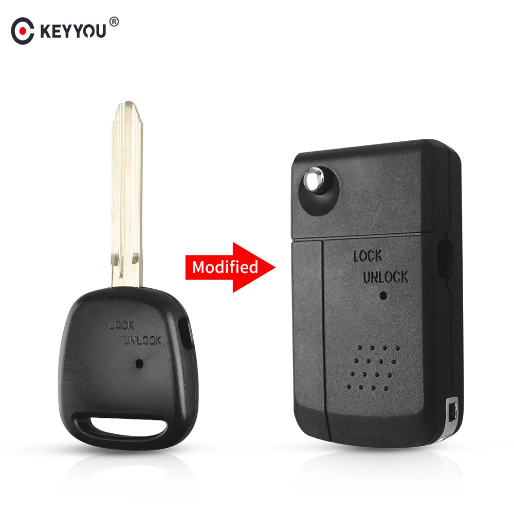 

KEYYOU 10x Modified Flip Folding Car Remote Key Shell For Toyota Carina Corolla Celica Estima Previa Side 1 Button TOY43 Blade