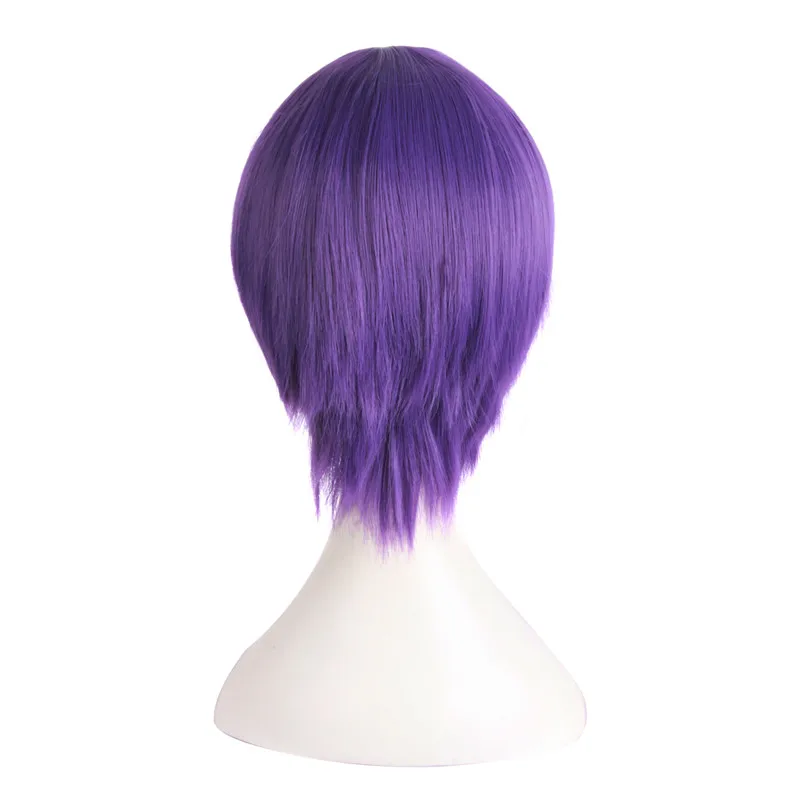 MapofBeauty 1" короткие прямые волосы Черный Коричневый Золотой Зеленый Фиолетовый Синий Красный косплей парик синтетические термостойкие волосы - Цвет: Фиолетовый