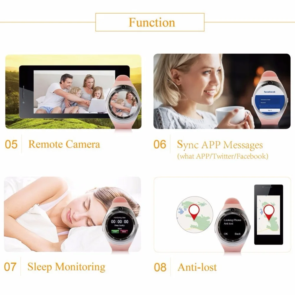 2018 Newst модные T1 Смарт часы Bluetooth Smartwatch Сенсорный экран Фитнес трекер сна монитор