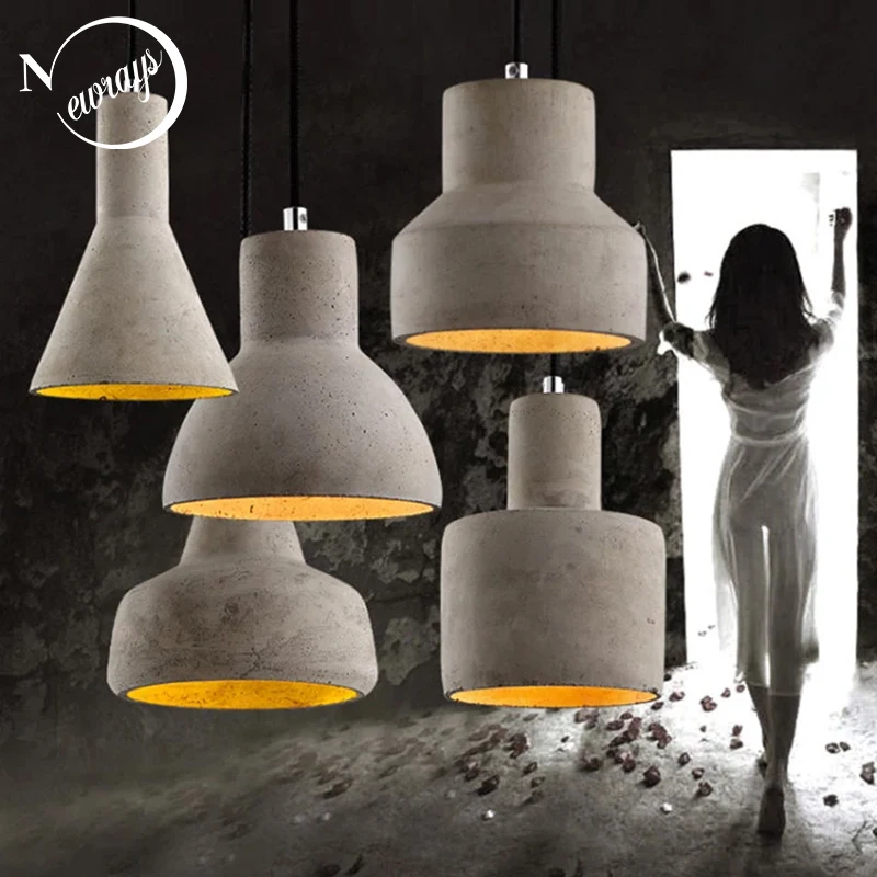 Art deco industrial cement hanging lamp E27 LED retro pendant light with 5 styles for restaurant living room bedroom hotel