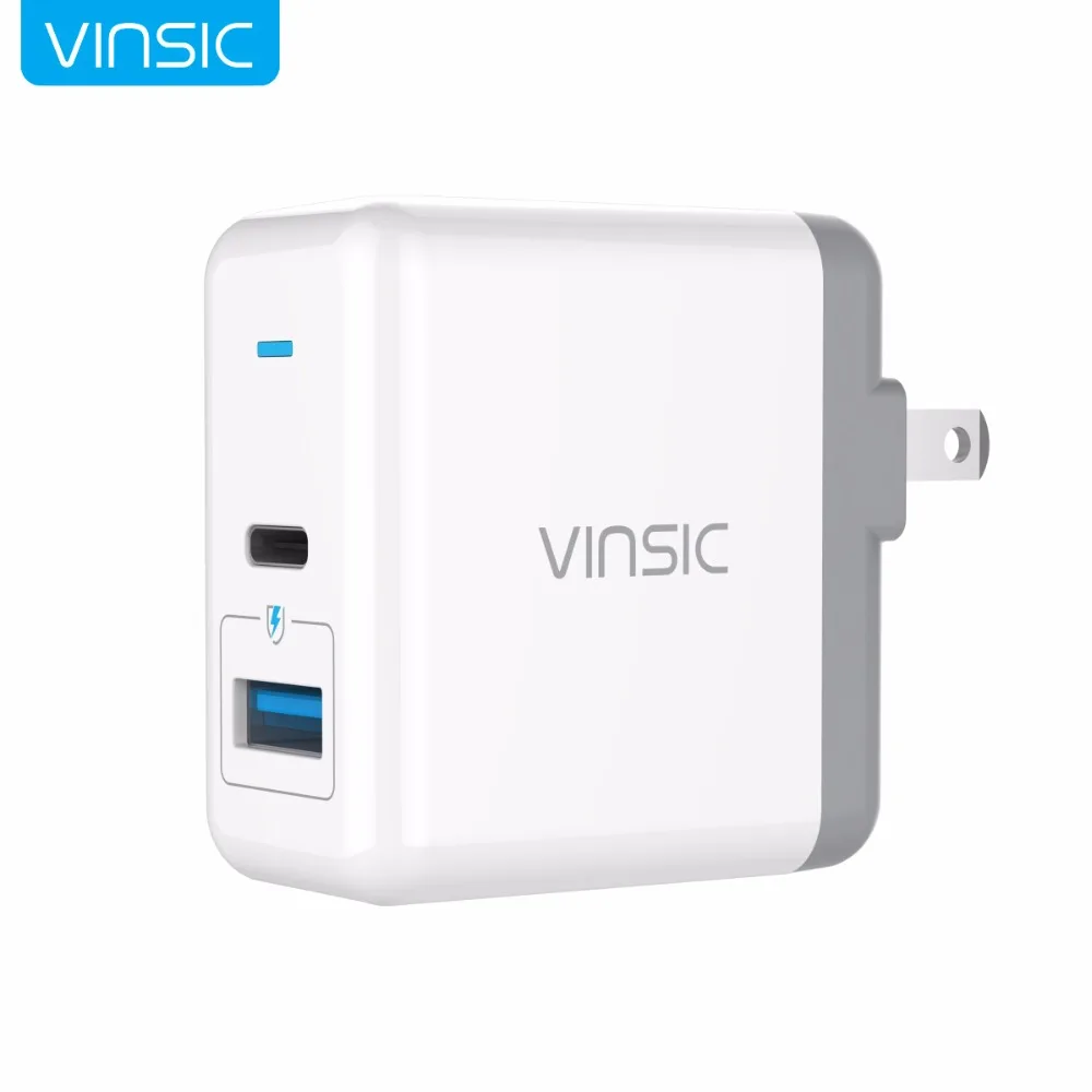 

Vinsic 3A Type-C+ 2.4A USB Wall Charger Smart Phone Charger Portable Travel Charger for iPhone X Samsung S9 Xiaomi Mi8 Huawei