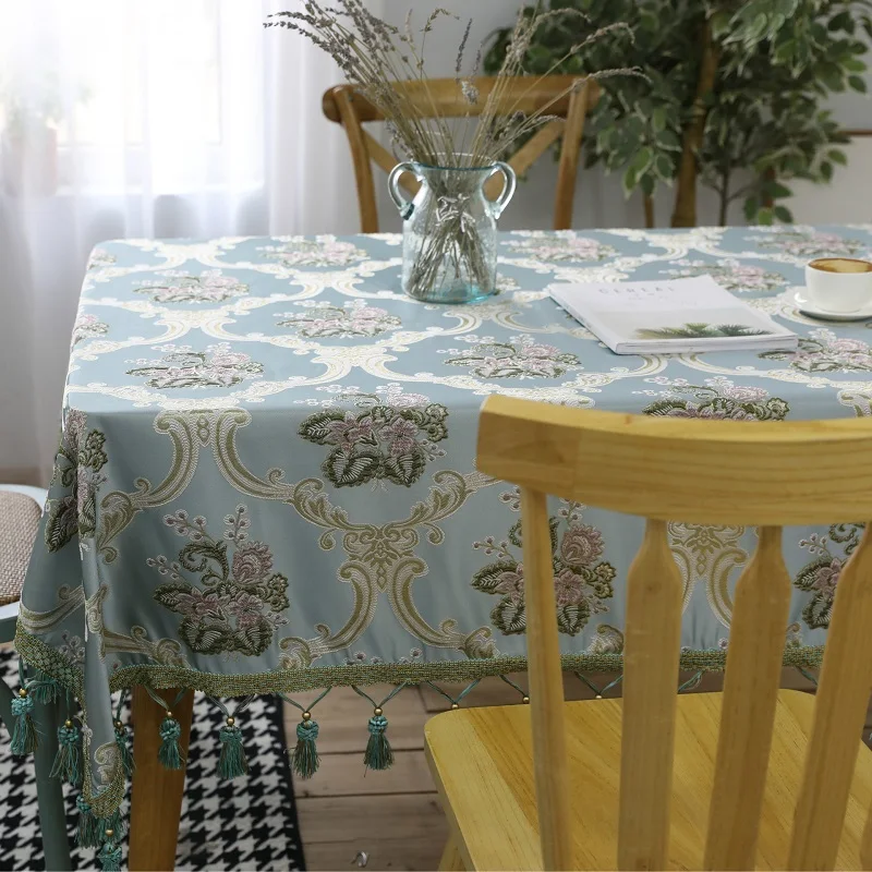 Rectangular Table Cloth Europe Floral Embroidered Tassel Decor Kitchen