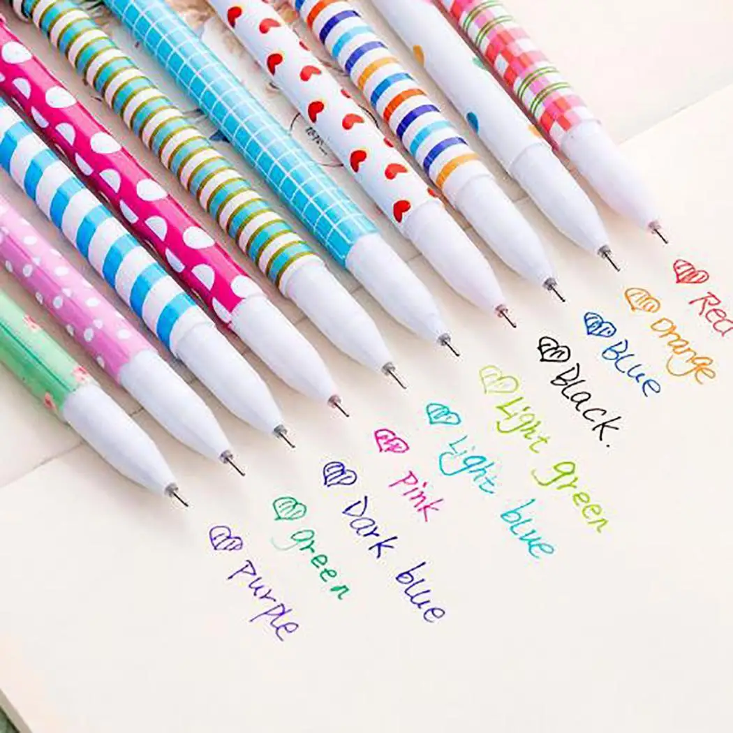 

10pcs Colorful Cute Gel Pen with Box Ink 16cm/6.3inch Multicolor Study Work Pen Office School Cartoon Stationery for Girls