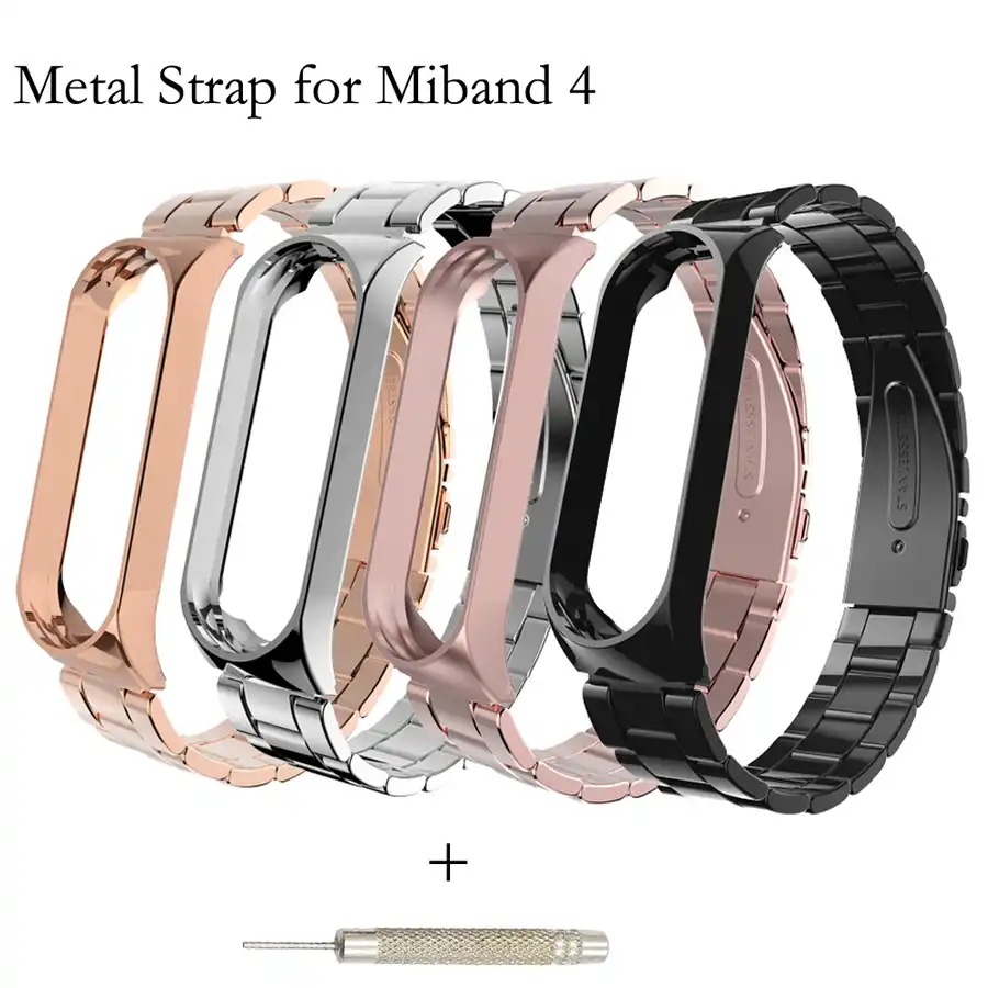 Balck Silver Strap For Xiaomi Mi Band 4 Straps Bracelet Metal Stainless Steel Wrist Strap Replacement Band For Xiaomi Miband 4 Smart Accessories Aliexpress