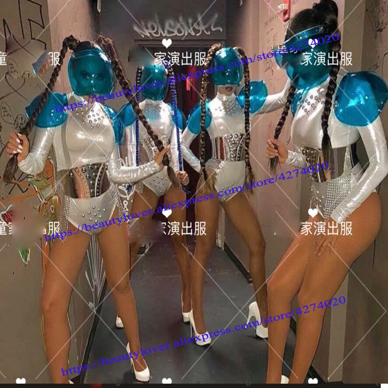 

nightclub ds singer Future technology sense silver mirror bar gogo costume night club white armor performance costume bodysuit