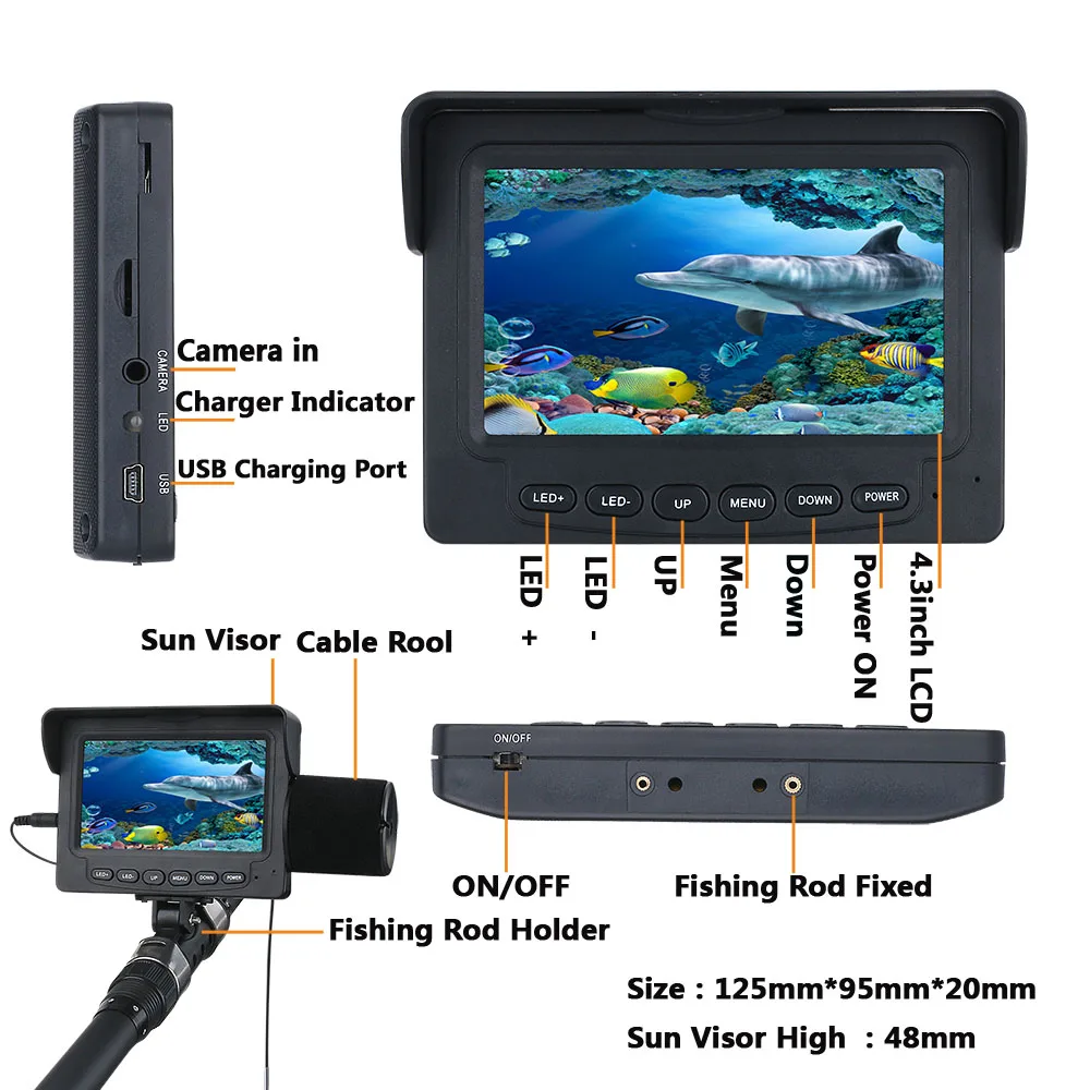 PDDHKK комплект для подводной рыбалки, видео камера 4,3 дюймов, 1000tvl, 12 шт., Инфракрасные светодиоды, видео эхолот, подводная Рыбная камера, озеро