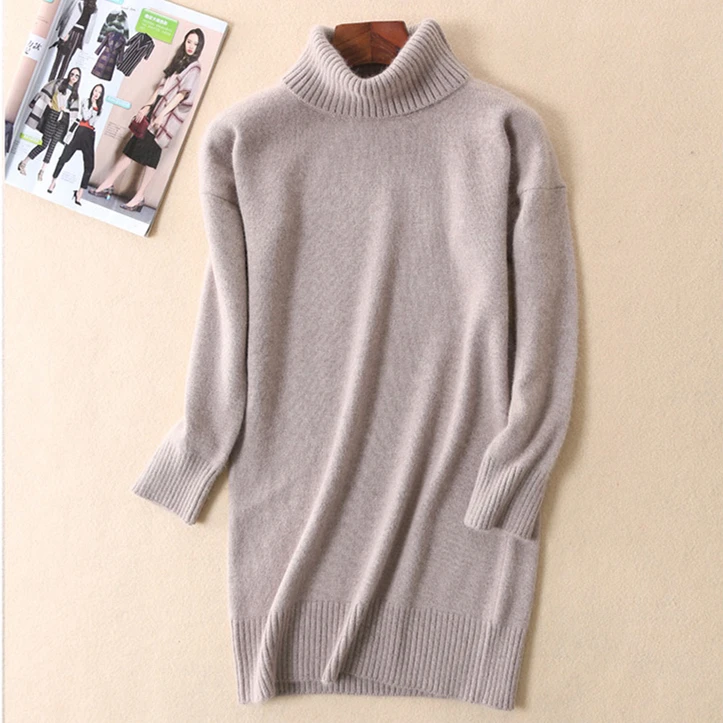 

Thick Warm Cashmere Long Version Turtleneck Knitted Sweater Women 2019 Solid Color Pullover pull femme hiver streetwear sweaters