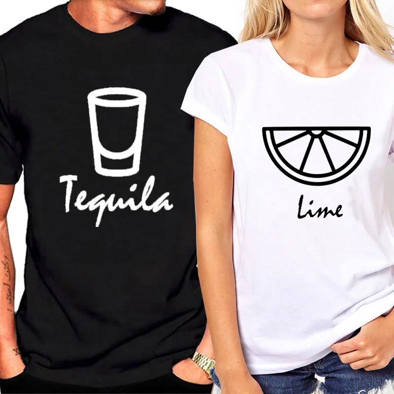 Tequila Lime Printed Couple T Shirt for Lovers Short Sleeve Fashion Summer Tops Hipster Women Tshirt Streetwear Couple Clothes