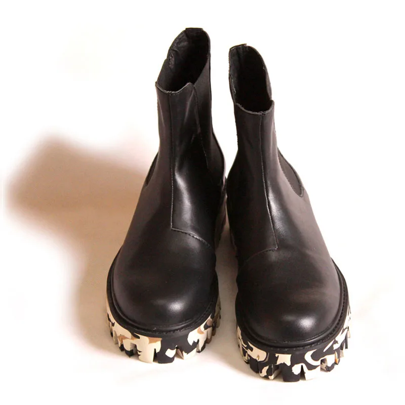 Новая зимняя обувь для мужчин; черные камуфляжные мужские ботинки на толстой платформе; резиновые сапоги до лодыжки мужские ботинки из натуральной кожи; us 10