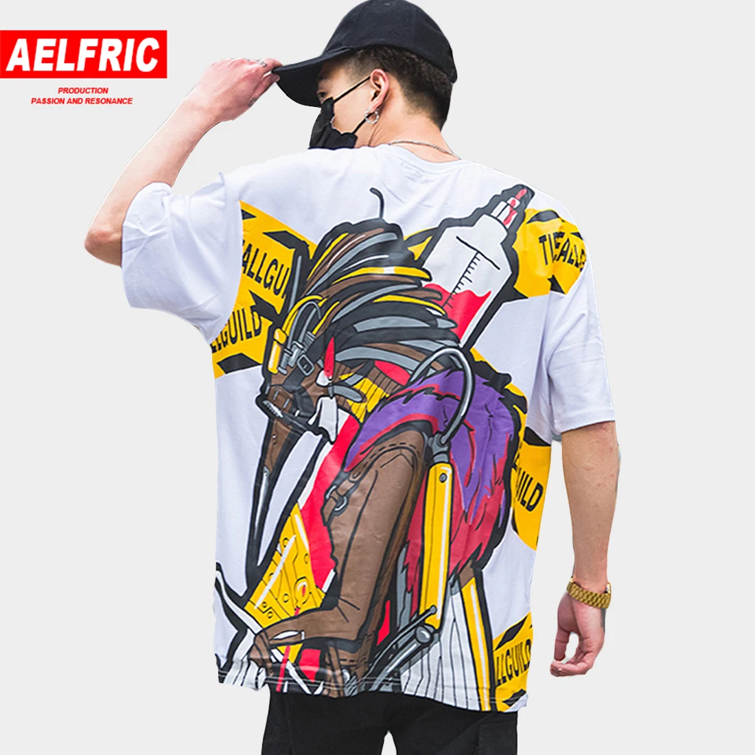 AELFRIC Креативные мужские футболки с буквенным принтом Летняя мода с коротким рукавом Гавайские футболки хлопковые повседневные уличные футболки