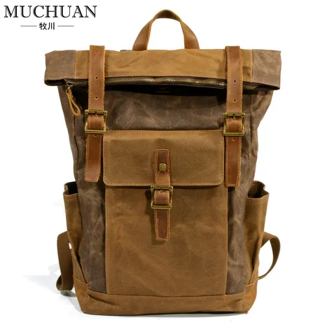 Muchuan мужской и wo мужской брезентовый Большой Вместительный холщовый рюкзак, сумка для книг, сумка для альпинизма на открытом воздухе, масляная восковая тканевая сумка, почта