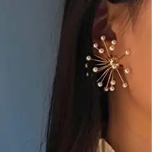 Текстурированные фейерверк жемчужные серьги шарообразные случайный темперамент личности преувеличенные модные аксессуары для ушей