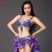 Бюстгальтер для танца живота и Пояс Костюм ручной работы бюстгальтер+ кисточка ремень с бисером 2 шт Набор для танца живота женский комплект одежды для представления SML