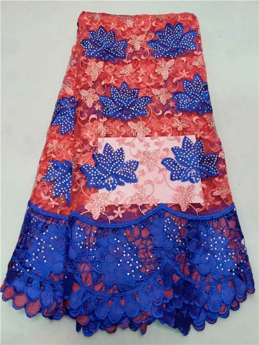 pink blue Gupure African Lace Fabrics 5yards Polish Cotton Fabric Embroidery Applique Swiss Voile | Дом и сад
