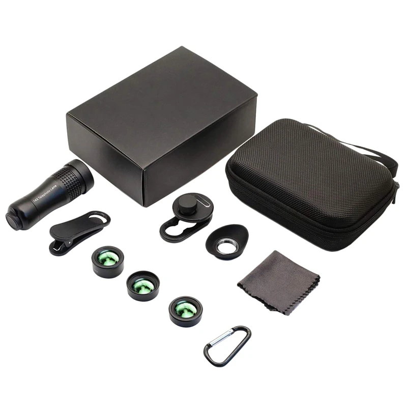 

4 In 1 Phone Camera Lens,14X Zoom Telephoto Lens + 120° Super Wide Angle + Upgraded 20X Macro Lens + Fisheye Lens Compatible F