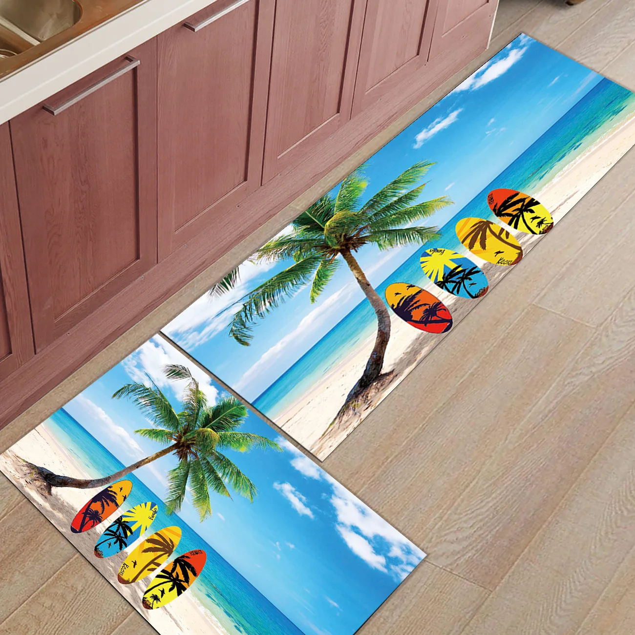 

2pcs/set Beach Coco Trees Enjoy Life Doormat Entrance Front Door Rug Bathroom Kitchen Living Room Carpet Anti-Slip Floor Mats