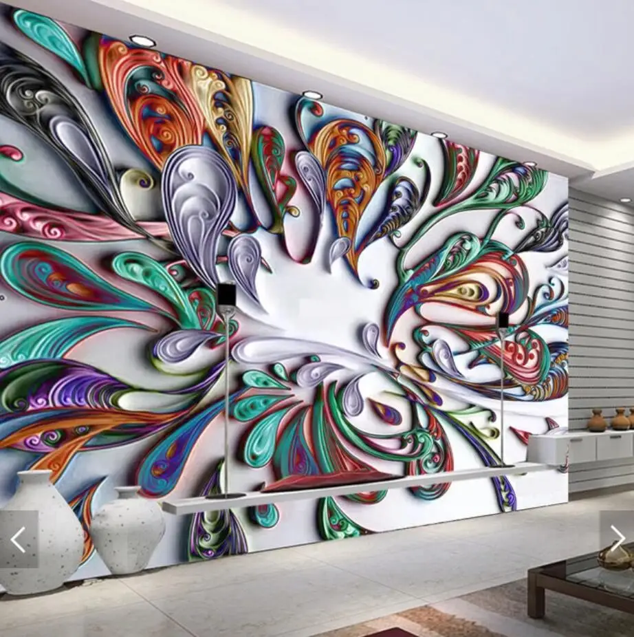 3D European Abstract Colorful Flower Mural Wallpaper Creative Wall Art