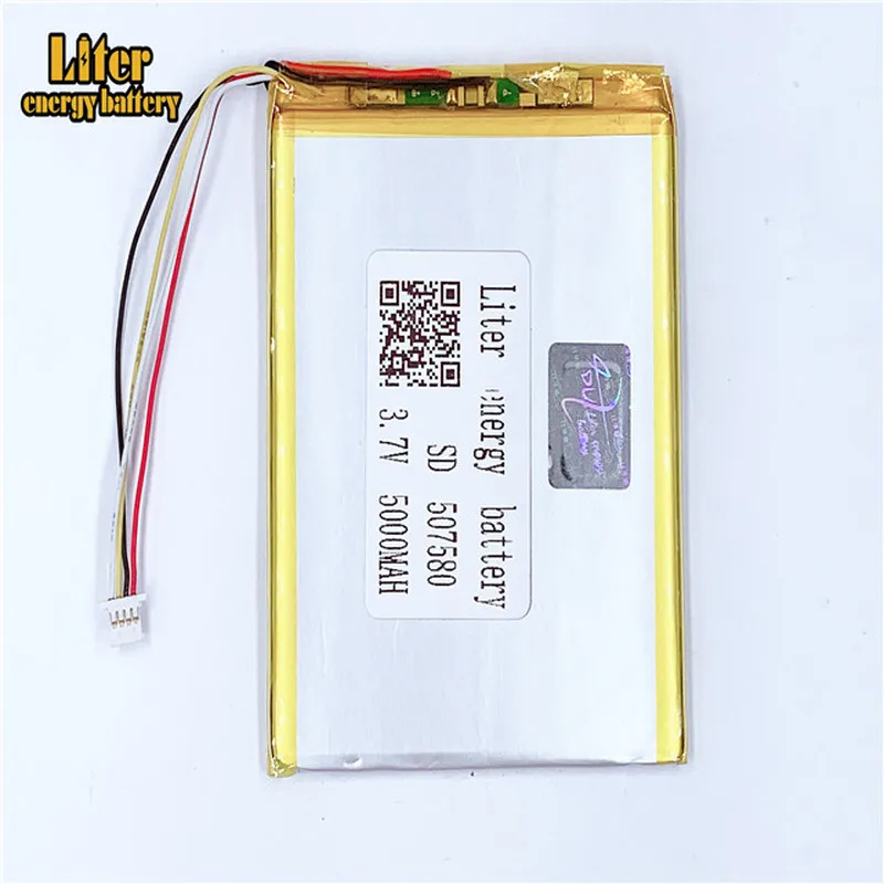 

plug 1.0-4P 507580 5000mah 3.7V Rechargeable charging lithium polymer battery for tablet pc 7 inch MP4 MP5