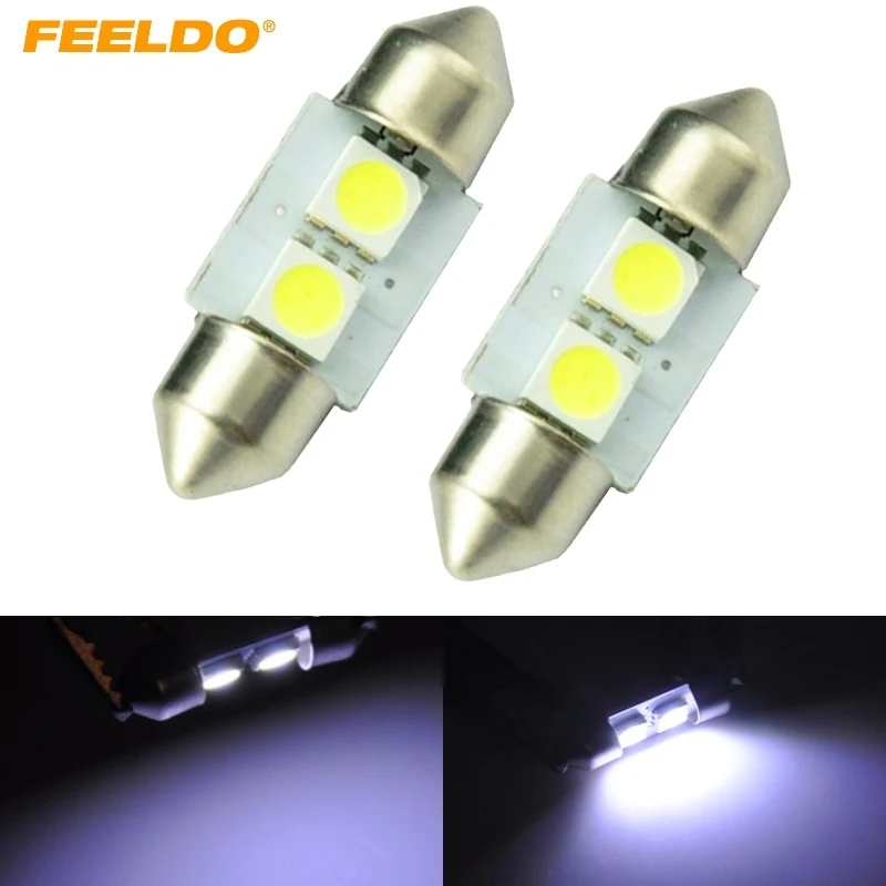 

FEELDO 100Pcs White 31mm 5050 2SMD 2LED Interior Car Festoon Dome LED Light Bulb Reading Light #FD-1635