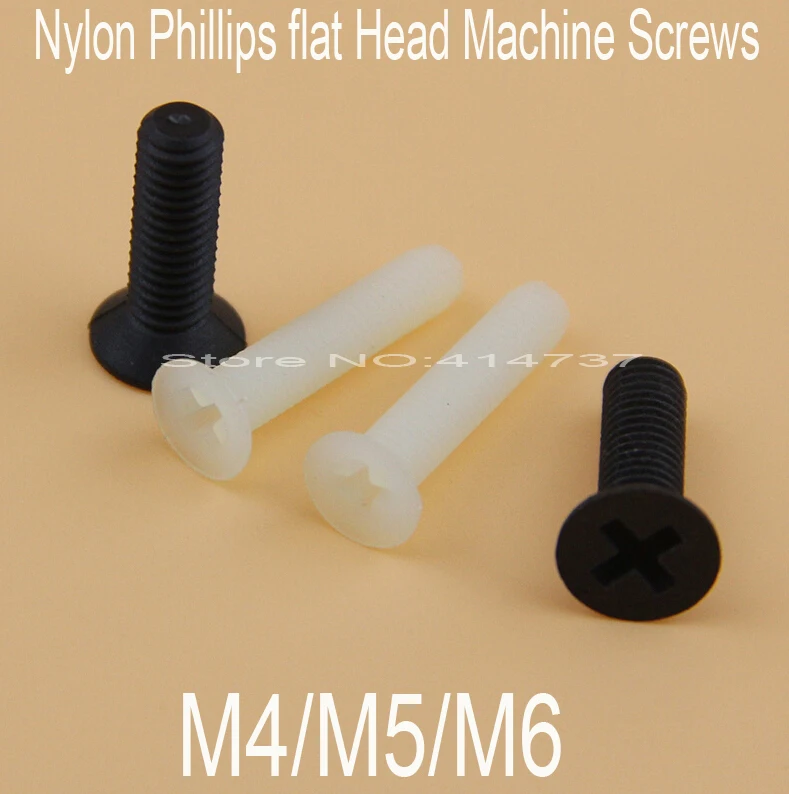 

50pcs/lot M4/M5/M6 Black Nylon Plastic Philips (Cross Recessed ) Countersunk Head Screw Length 6mm--40mm