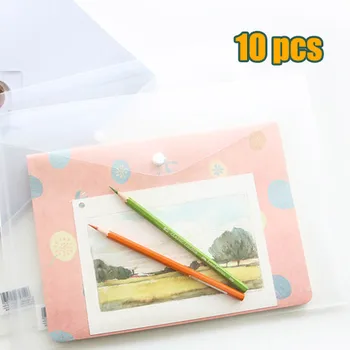

10Pcs A5 A4 transparent frosted zipper button Paper Holder School Folder Bag Korean Stationery Office Supplies