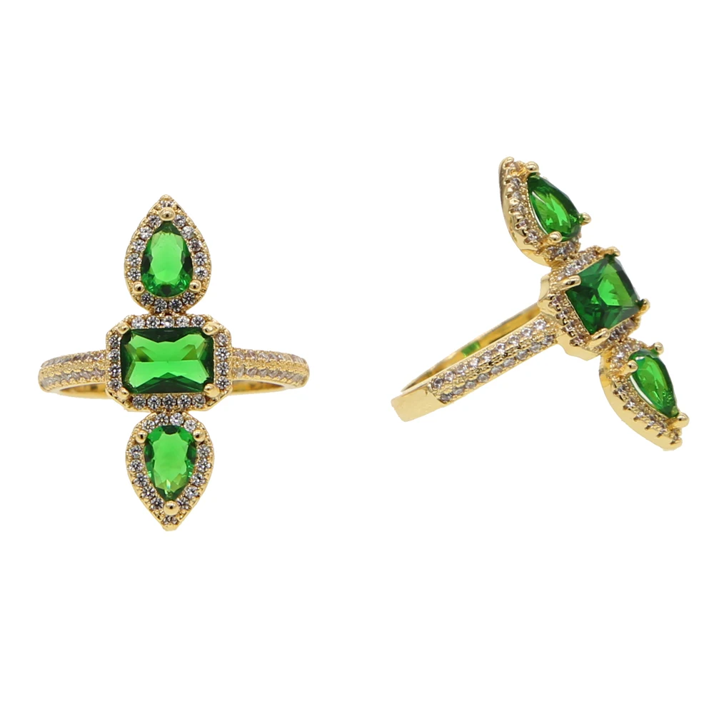 

2019 new arrived geometry long shape finger jewelry for women green white cubic zirconia cz paved luxury fashion cocktail ring