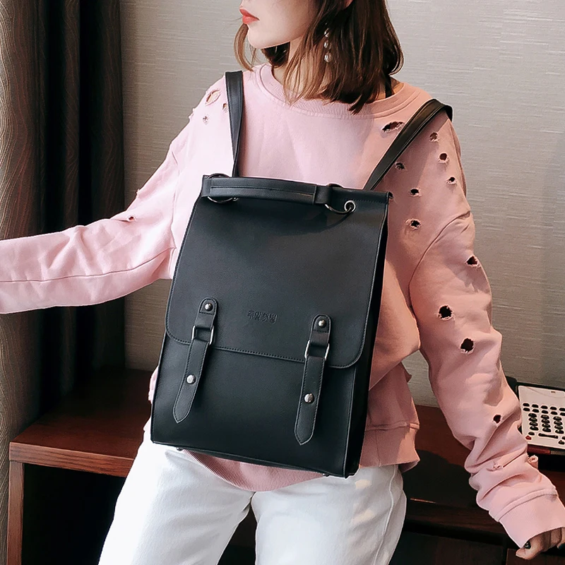 DORANMI Solid PU Leather Schoolbag Traveling Backpack Large Capacity Daypack Laptop Bags School Bag