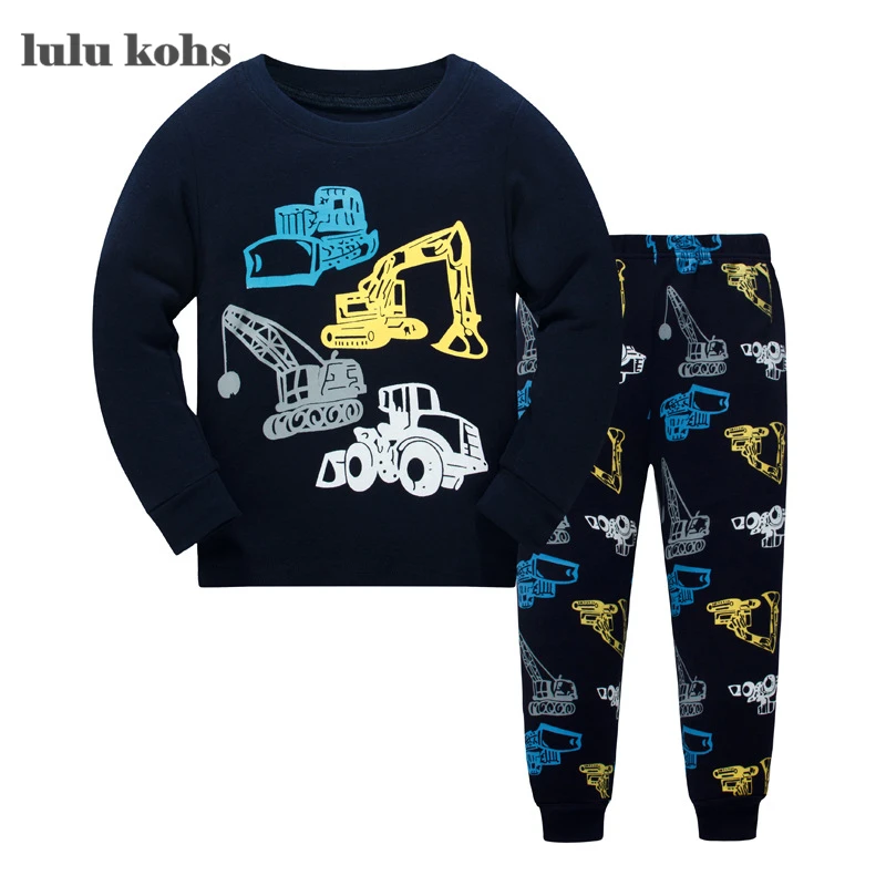 

Brand kids Pajamas Sets Cartoon excavator pattern nightgown Children cotton Pyjamas girls boys lovely soft sleepwear clothes set