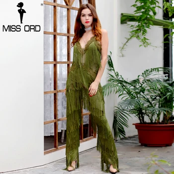 MISSORD 2017 Sexy sleeveless V-NECK  halter lace tassel jumpsuits FT4661-2