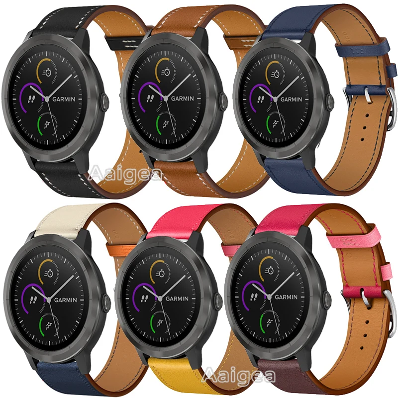 Ремешок из натуральной кожи для наручных часов Garmin Vivoactive 3 цветной сменный