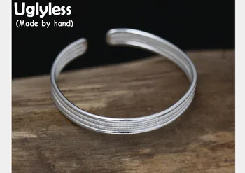 

Uglyless Real S990 Fine Silver Wide Bangles for Women Simple Lines Flat Bangle Opening Handmade Statement Dress Jewelry Bijoux