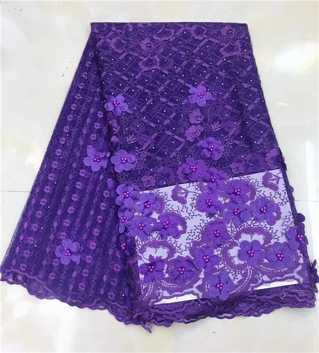 

Latest Hot Sale African Laces Fabrics Embroidered High Quality French Lace Fabric Nigerian Net tulle Lace Fabric purple(JY-3-19