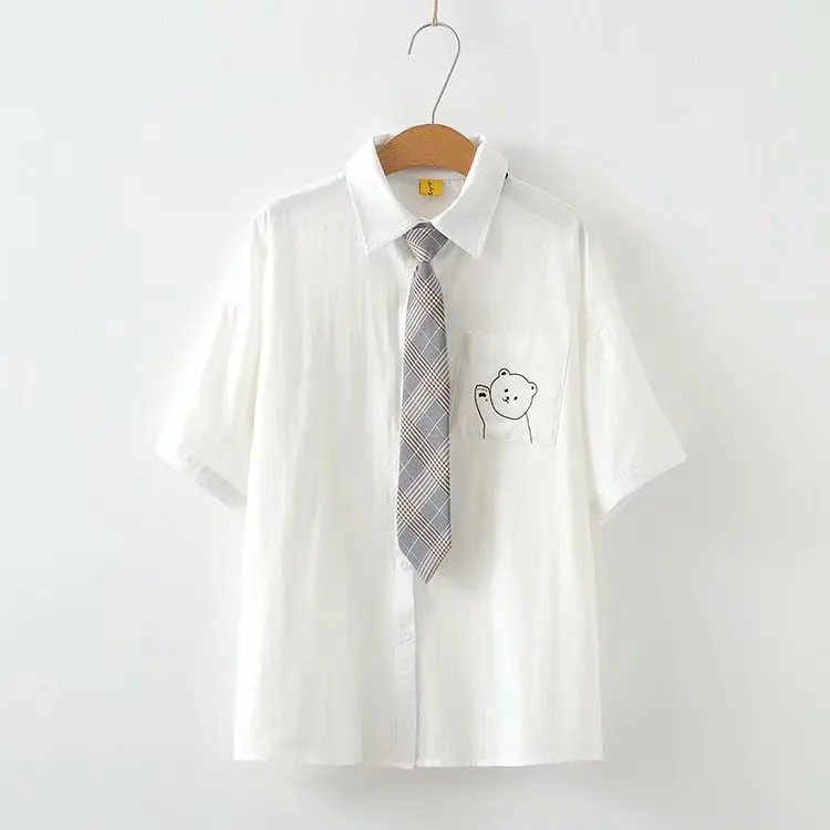 

2019 summer bear pocket necktie short-sleeved shirt top 52252