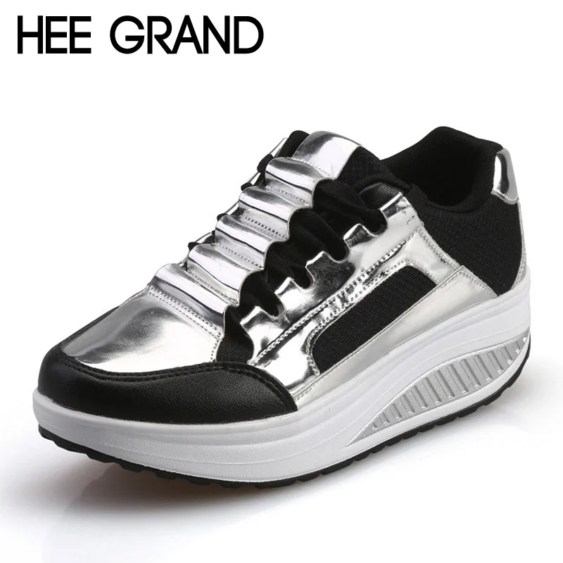 

HEE GRAND Silver Platform Shoes Woman Creepers 2017 Autumn Loafers Slip On Casual Women Shoes Round Toe Flats Size 35-40 XWD4285