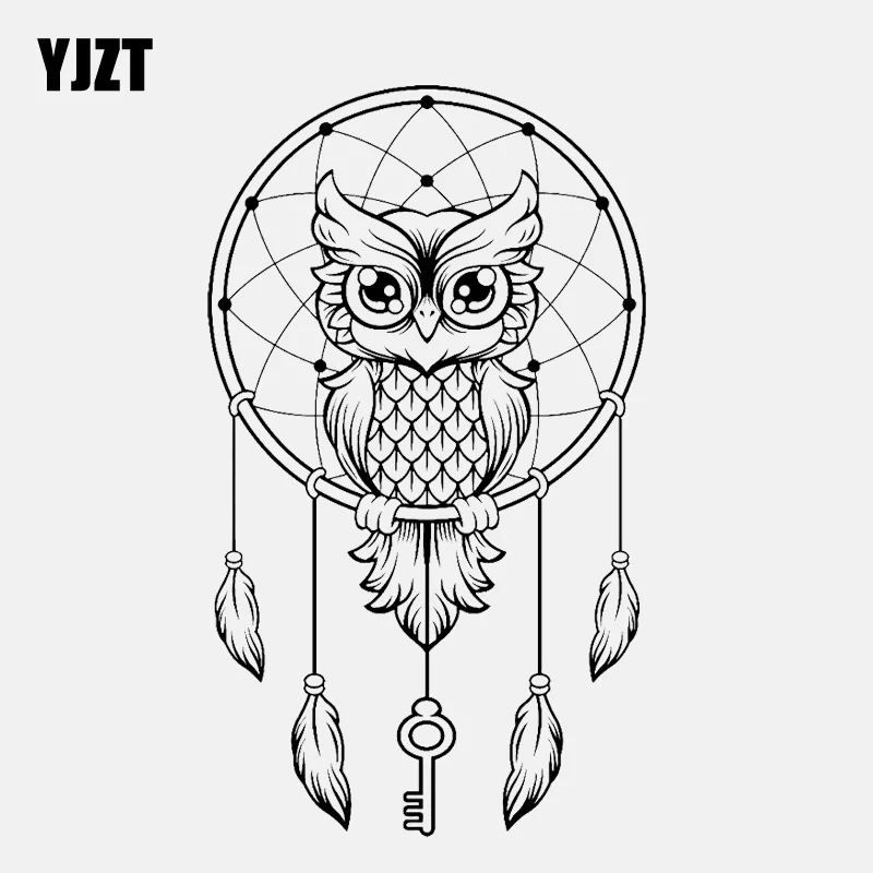 

YJZT 9.9CM*17CM Fashion Dreamcatcher Owl Dreams Vinyl Black/Silver Car Sticker C22-0951