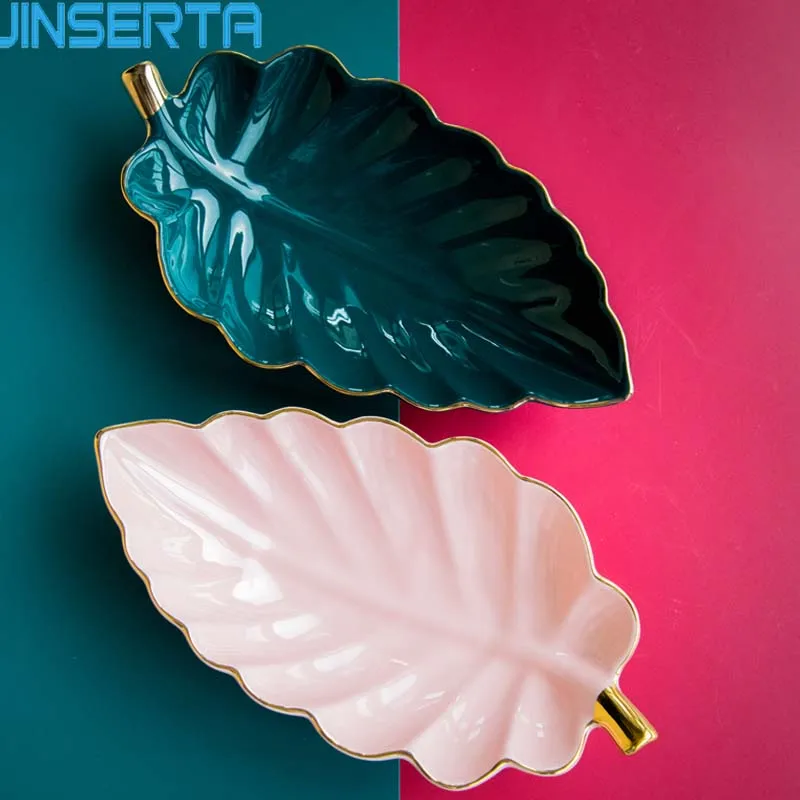 

JINSERTA Ceramic Storage Tray Jewelry Display Plate Necklace Ring Cosmetic Organizer Leaf Dessert Fruit Snack Decorative Tray